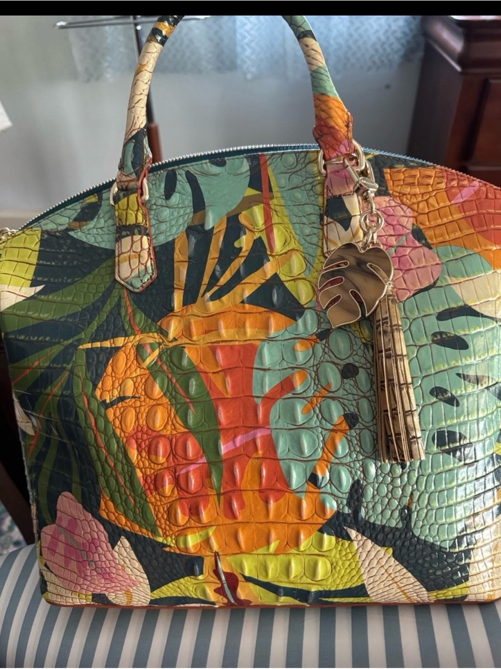 NWOT~Brahmin Multicolor Tropical Croc-Embossed Satchel